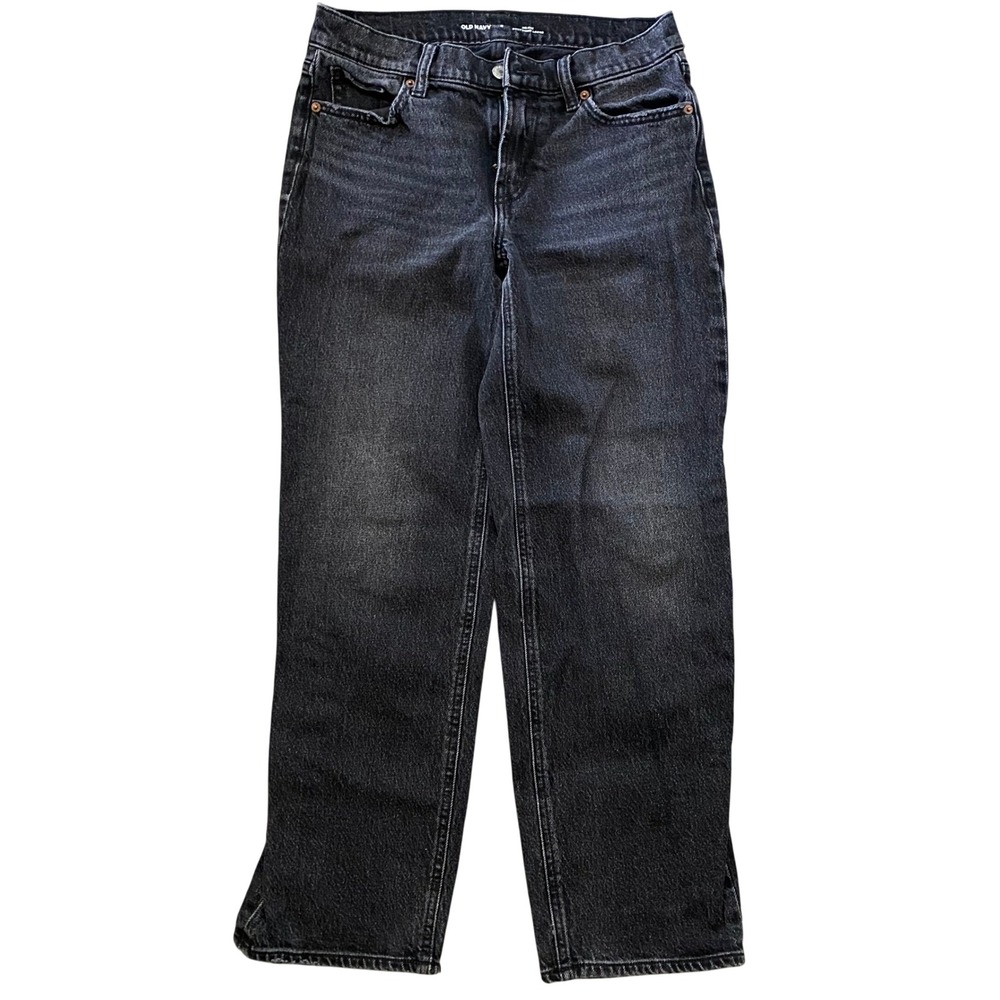 Old Navy Boyfriend Loose Jeans Womens 0 Black Mid Rise Straight Legโ Denim